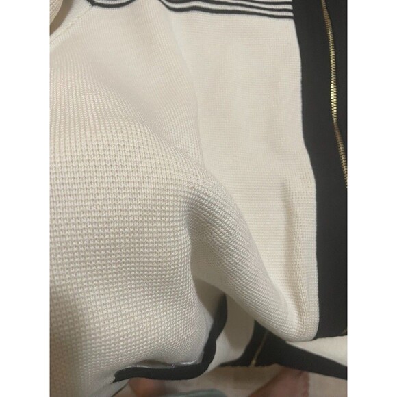 TALBOTS Cardigan Sweater Full Zip Pockets Black Cream Solid Striped 2XL - Picture 8 of 9